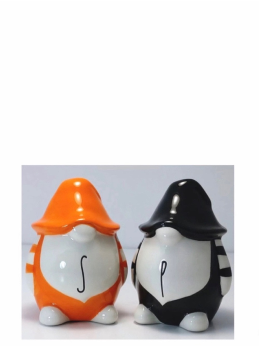 NEW Rae Dunn Fall Halloween Orange & Black Gnome Salt & Pepper Shakers